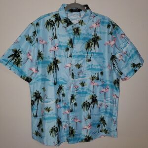 SSLR BLUE PINK FLAMINGO TROPICAL PRINT BUTTON DOWN SHIRT SIZE XL